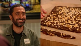 La recette de barre cacahuète-chocolat-datte de Jimmy Mohamed dans “RDV chez Cyril Lignac” du 11 décembre (M6)